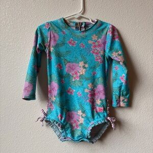 Ruffle Butts 2T Tropical Floral Long Sleeve Swimsuit Rash Guard
